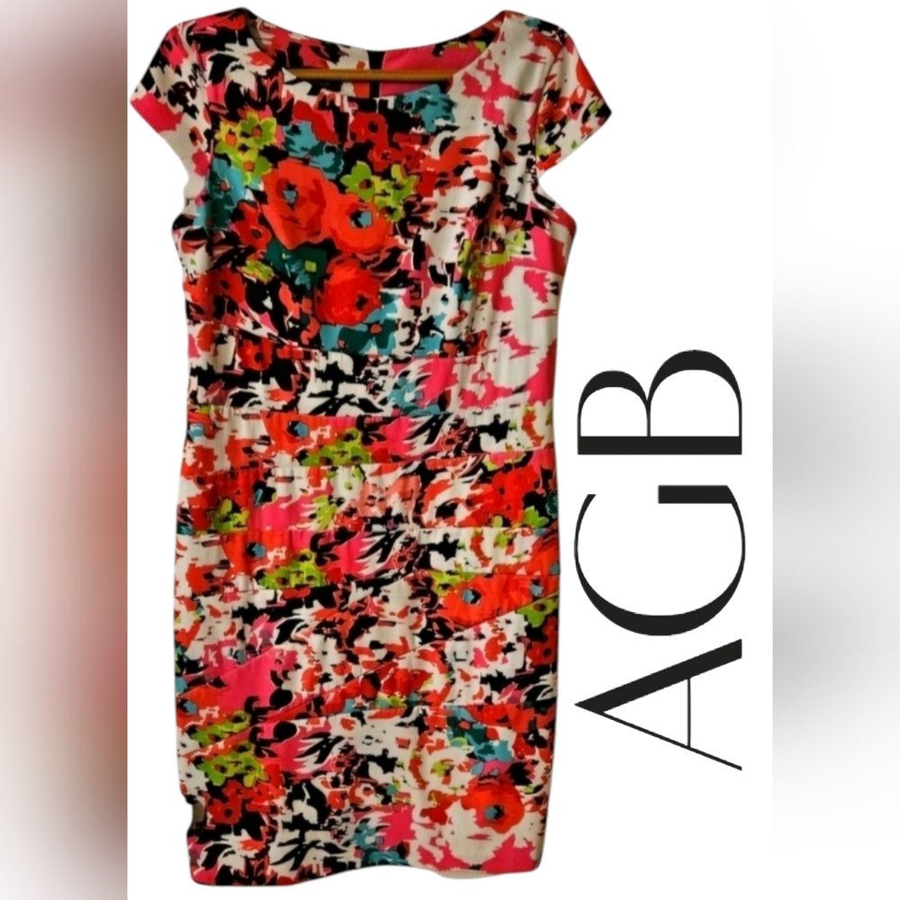 AGB Floral Print Sheath Party Derby Easter Dress, Size 14
